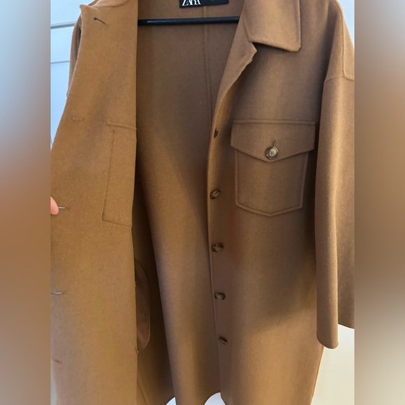 ZARA WOOL OVERSIZED OVERSHIRT JACKET CAMEL MIDI COAT - Picture 6 of 6